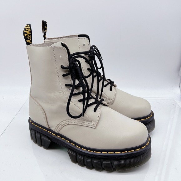 Dr. Martens Audrick 8-Eye Platform Lace Up Combat Boot Gray Nappa Leather US 9